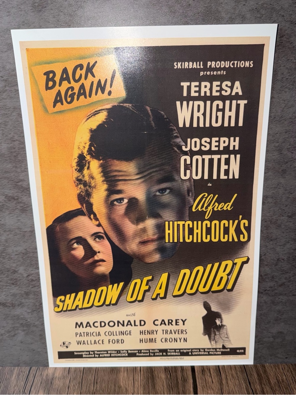 Alfred Hitchcock's Shadow of a Doubt 1943 Vintage Style Movie Poster Print